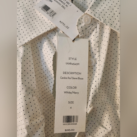 🤍NWT Veronica Beard Candice Pouf Sleeve White Buttondown Shirt Polka Dot Print - Picture 4 of 6